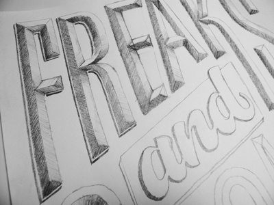 Freaks and Goons lettering pencil sketch