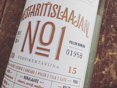 Mestaritislaajan No1 alchohol beverage design graphic design identity label lettering liquor packaging typography