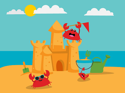 Crabby Beach Holiday beach bucket cartoon characters crab cute icon icon design illustration ocean sand sandcastle