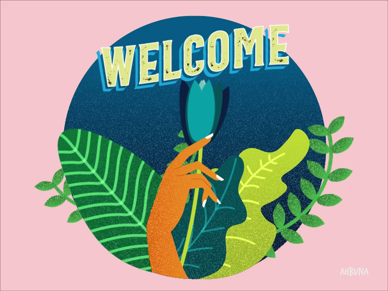 Welcome Gif after affects animation animation 2d flower forest india indian indian kitsch leaves lotus plants rainforest summer truck truck art typography water welcome welcome page woman