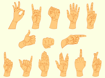 14 realistic hand sign set