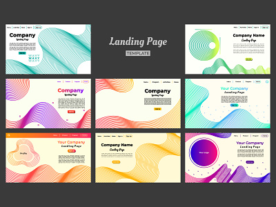 Wavy and dynamic thin line landing page template set background bundle business colorful company concept corporate corporation design dynamic flow fluid landing page line set template thin line wave wavy website