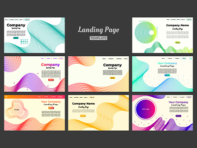 Wavy and dynamic thin line landing page template set