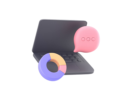 3D Icons 3d animation blue bubble color dark laptop pie chart piechart pink red soft yellow