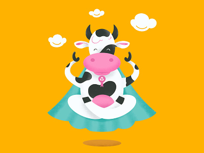 zen cow cape clouds cow cows horns illustration procreate recycle superhero sustainability yellow