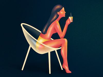 here comes the sun chair coffee design illustration procreate quarantine sunrise woman