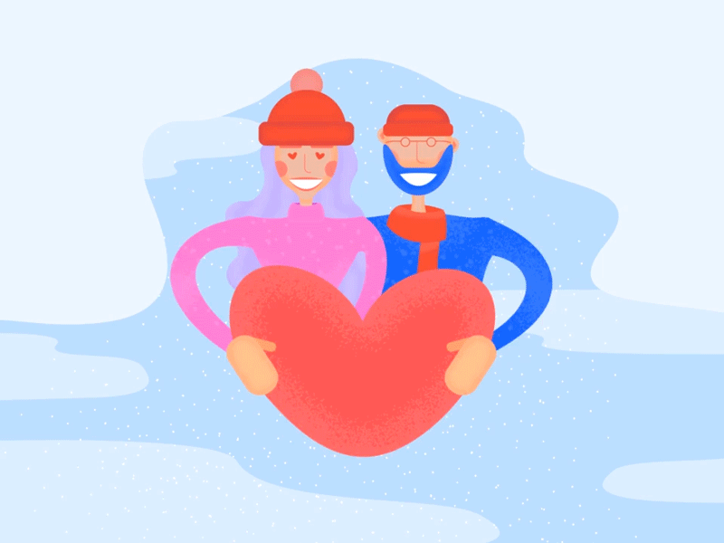 Valentine's heart animation beard clouds couple glasses graphics hats heart illustration love motion scarf smile valentine day winter