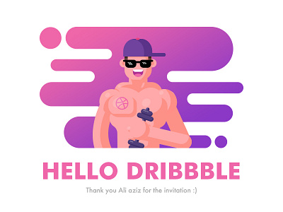 Hi Dribbble! debut dribbble dumbbell hat illustration muscle selfie strong sunglasses