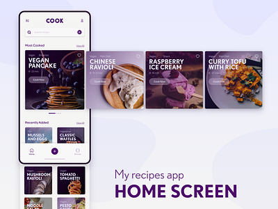 My recipes app app cookbook cooking cooking app design home screen interface recipe smartphone ui ux vegan