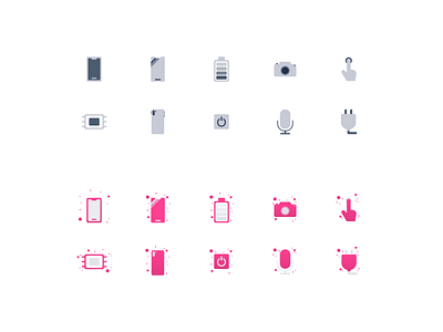 Icon set active battery body button camera devices ecommerce icon icons inactive memory microphone pink screen template ui ux
