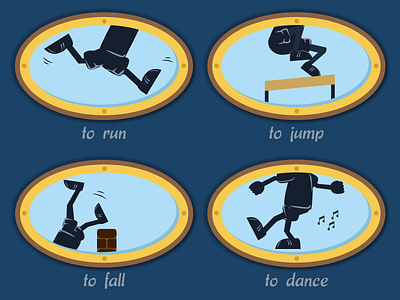 Verbs for a Kids Game 02 dance fall game illustration jump kids run tablet game verbs