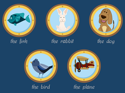 Subjects for a Kids Game 02 animals bird dog fish game illustration kids plane rabbit subjects tablet game