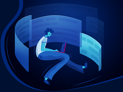 Developer at work blue developer flat illustration website