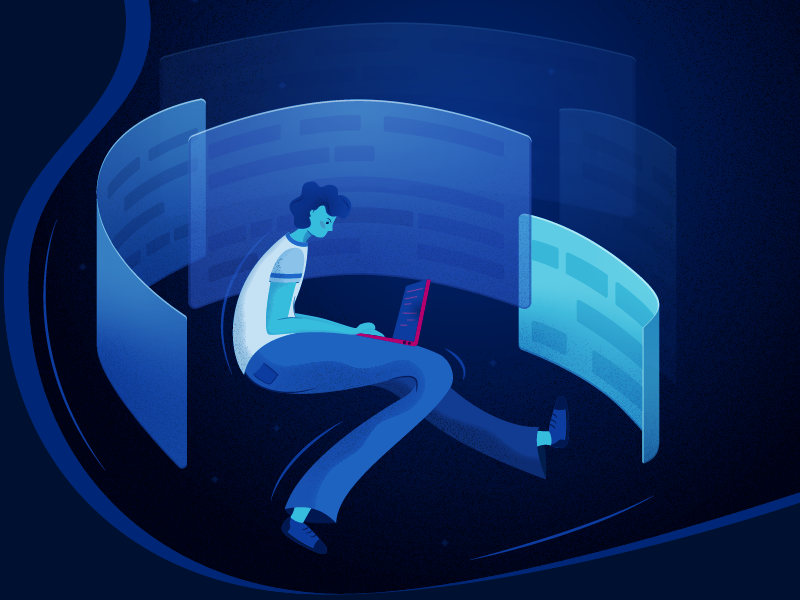 Developer at work blue website illustration flat developer