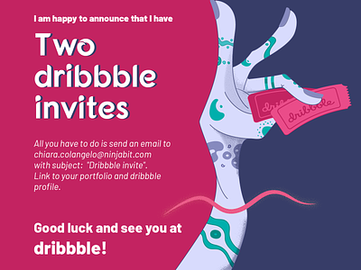 Two dribbble invites challenge design dribbbble hand illustration invite tatoo typography