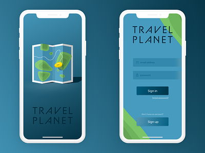 Splash screen and login view adobe adobexd creativechallenge experience design map mobile ui travel app
