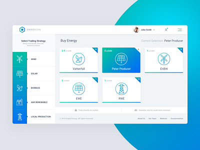 Energy Trading Company – Inner alternative energy app chart dashboard desktop energy grap icons ui ux web