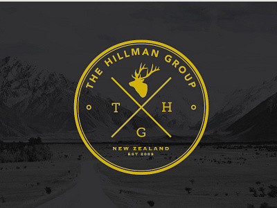 The Hillman Group badge black branding cross emblem gold identity landscape logo mountains new zealand stags