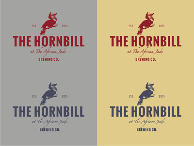 The Hornbill bird blue brew gray logo red sans script yellow