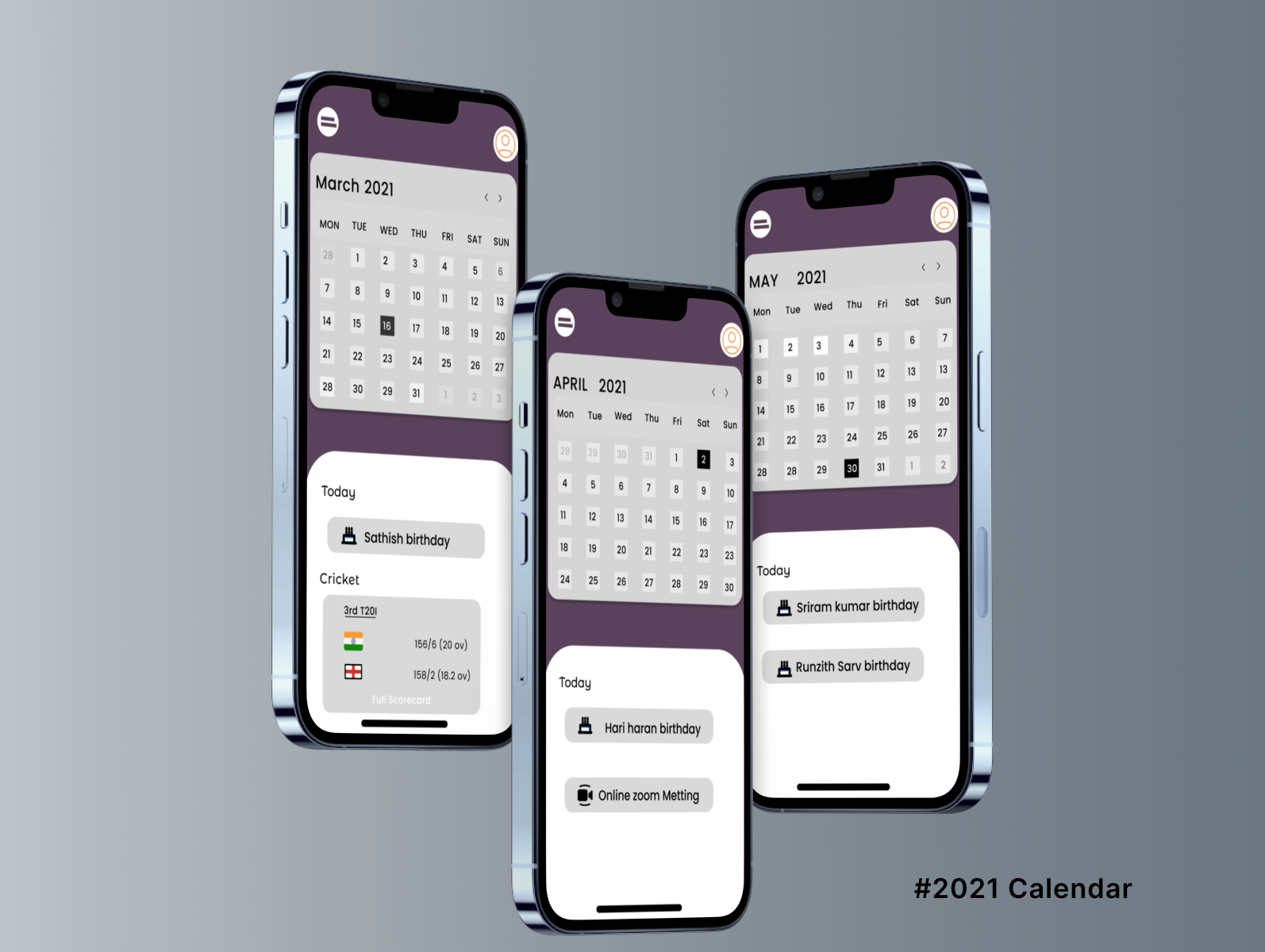 Calendar App by Sridharan on Dribbble