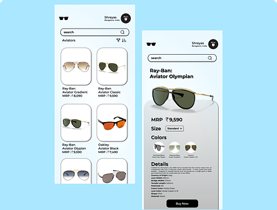 Sun Glasses App UI Design design shremar sunglasses ui