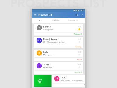 Prospects List android app card design list material prospects ui ux