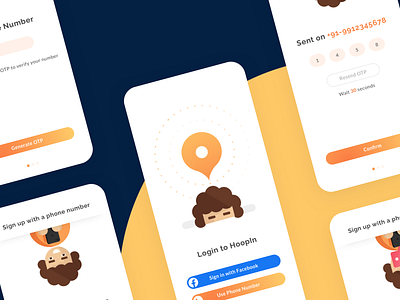 Hoopin Login Screens android app branding design flat illustration ios login mobile orange otp product design typography ui ux