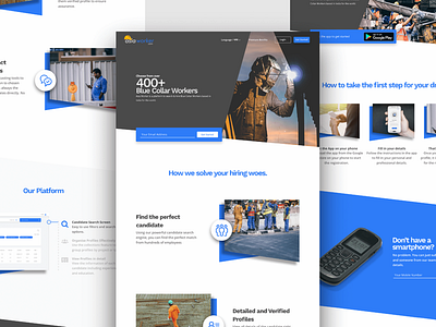 Homepage - Job Portal about us app blue design flat home homepage icon iconography illustration job app landing page mobile sketch typography ui ux vector web website