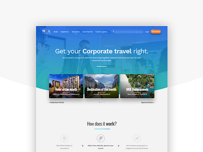 Homepage - Corporate Travel Product app b2b branding corporate design event flat home homepage hotel icon mobile planning travel type ui ux vector web website