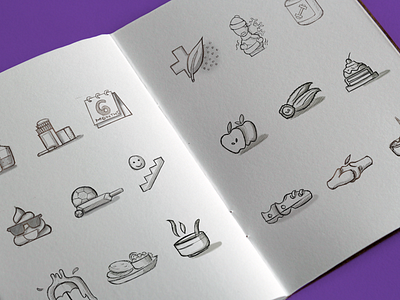 Preliminary Sketches app character design flat fruits hand drawn healthcare icon illustration logo mobile notebook pencil purple sketch ui ux vector web website