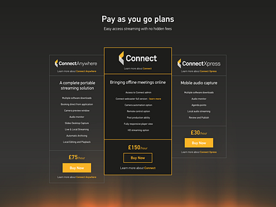 Connect Pricing Gavin Norris button content design link marketing plan pricing table ui ux