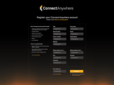 Connect registration module details dropdown input page registration sign ui up