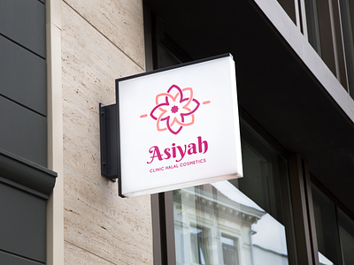 Asiyah clinic halal cosmetics logo feminine logo flower halal icon inkscape line art logo mockup pink red single stroke