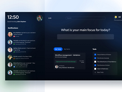 Personal Dashboard dark app dashboard minimal notification center project managment todo web application