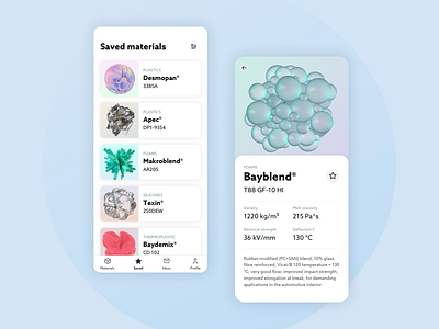 Concept app for material discovery chemicals plastics polymer product design ui