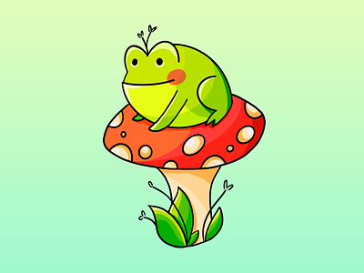 Frog on a Shroom cute frog illustration procreate
