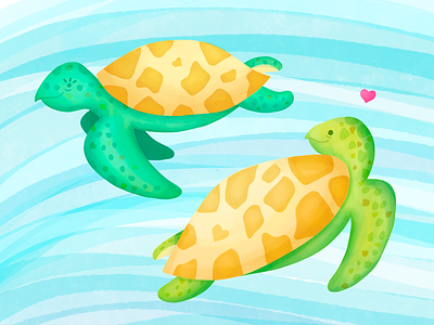 Turtles in Love digital painting illustration turtle