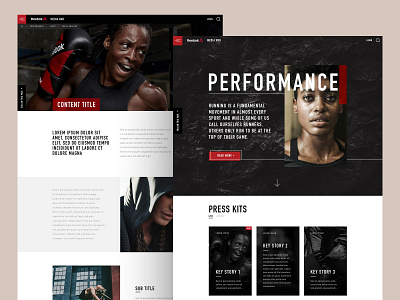 Media Hub Concept black boxing branding carousel download psd homepage navigation red reebok search social sports tabs typography ui ux web page website