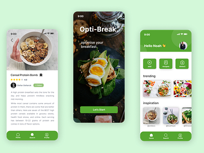 Opti-Break. Example Mobile UI for breakfast optimization app