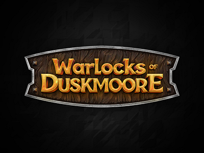 Warlocks of Duskmoore Game Logo duskmoore game logo warlocks wood