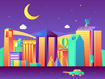 Good night in the city city colour flat gradient illustration night