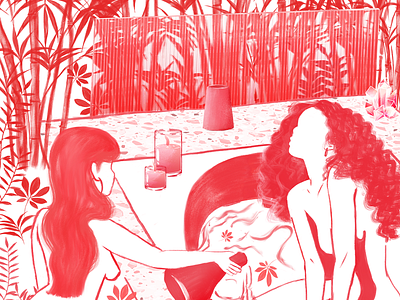 Bathhouse bathhouse digital painting illustration red