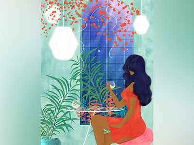 Serenity illustration vector window woman