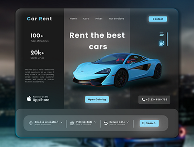 Car Rent landing web page app blue car ui car ui design design landing page ui web design