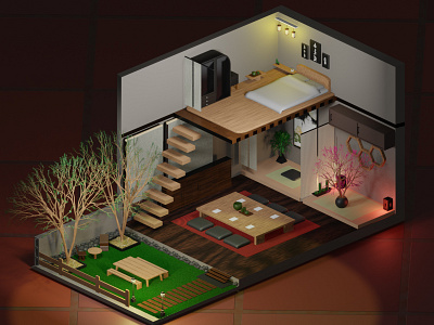 3d Isometric Japanese Concept