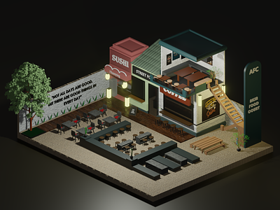 3d isometric foodcourt 3d arshitecture blender design food foodcourt graphic design isometric place