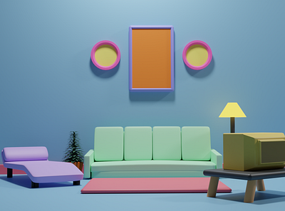 3D Living Room 3d 3dblender blender branding design fullcolor graphic design happy interior isometric room