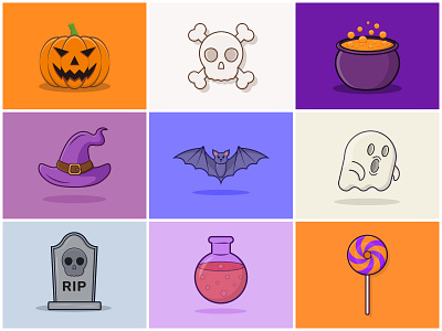 Halloween Illustration bat cartoon design event flat ghost graphic design halloween icon illustration logo october poison pumkin spooky tombstone ui