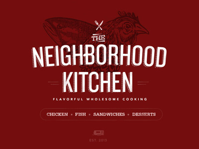 Food Trailer 60s chickhen fish food truck logo fork illustration kitchen red trailer vector white