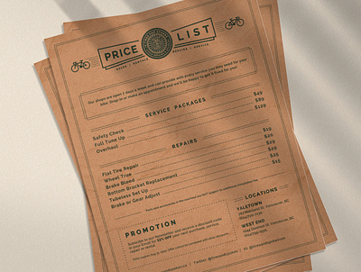 Tires and Spoke - Price List Flyer bike branding design flyer letter list menu print retro shop vintage